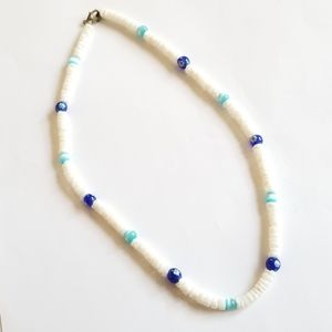 Vintage necklace puka shell surfer necklace 90s y2k blue daisy beads